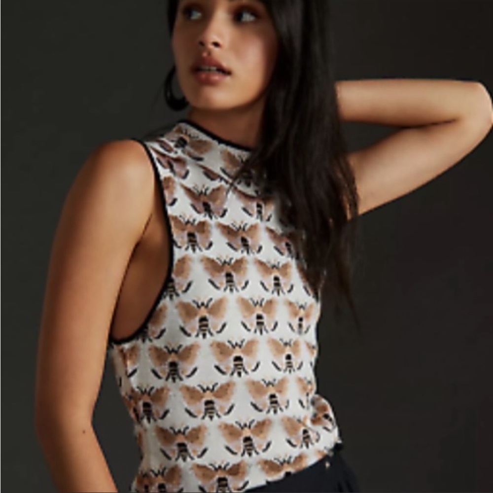 Anthropologie Sarah Gordon Maeve sweater vest med moth pattern new without tags